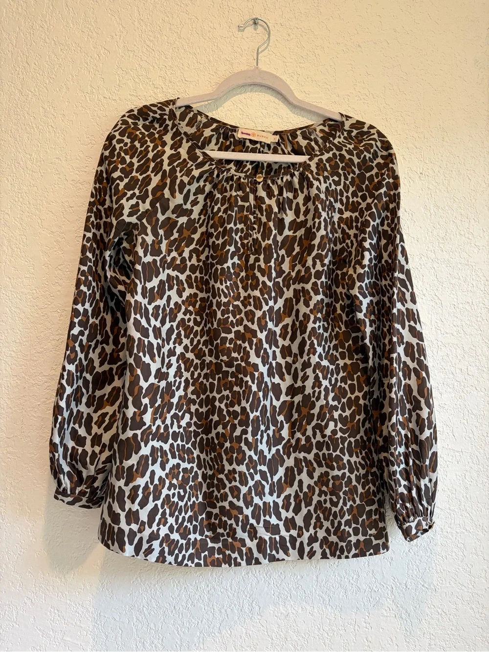 Tory Burch  100% Silk Leopard Print Long Sleeve Peasant Top - Brown/Black